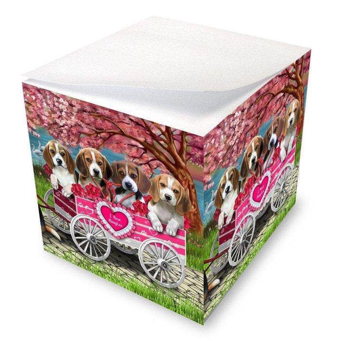 I Love Beagle Dogs in a Cart Note Cube