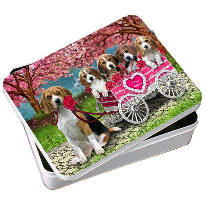 I Love Beagle Dogs in a Cart Photo Storage Tin