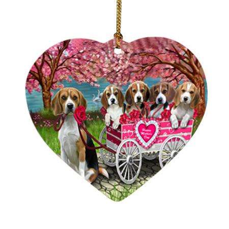 I Love Beagles Dog in a Cart Heart Christmas Ornament HPOR51698