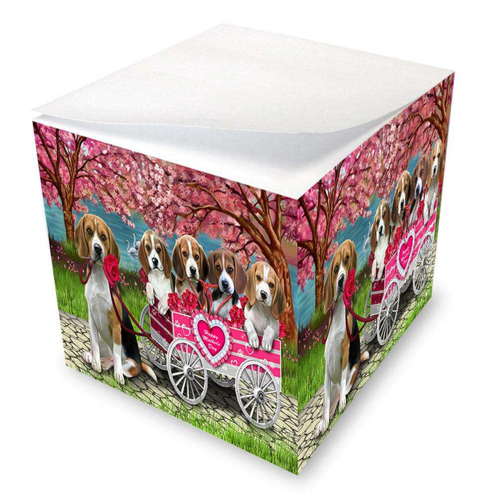 I Love Beagles Dog in a Cart Note Cube NOC51698
