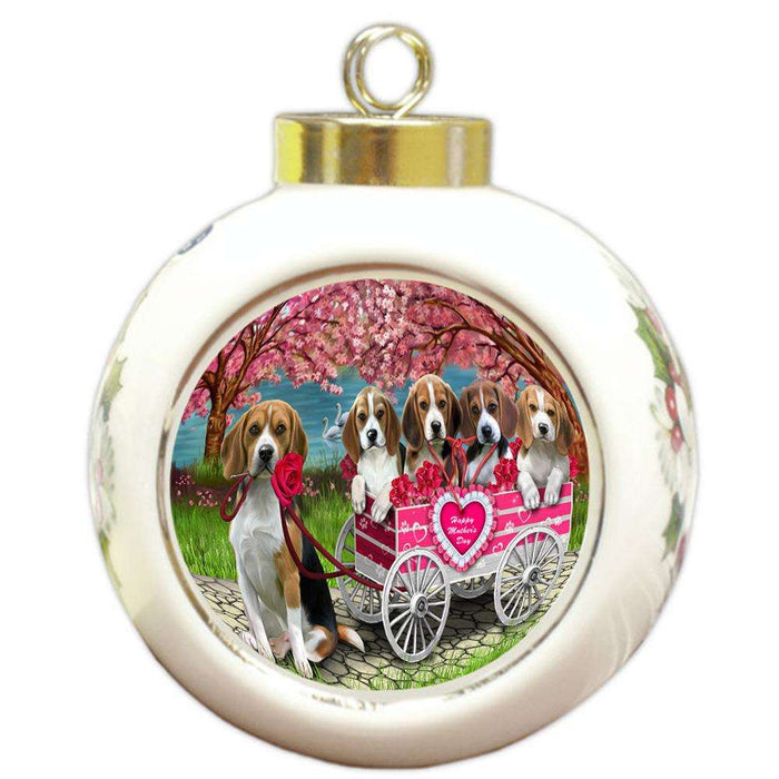 I Love Beagles Dog in a Cart Round Ball Christmas Ornament RBPOR51698