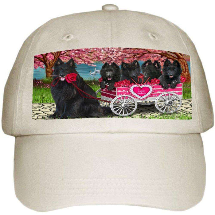 I Love Belgian Shepherd Dogs in a Cart Ball Hat Cap Off White (White)