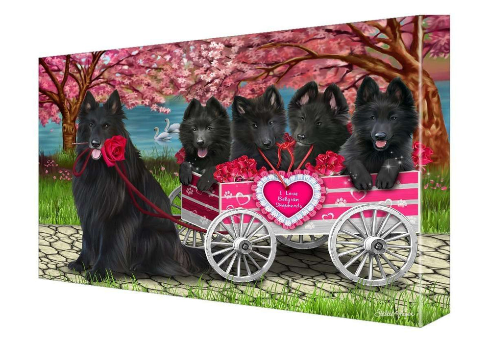 I Love Belgian Shepherd Dogs in a Cart Canvas Wall Art Signed