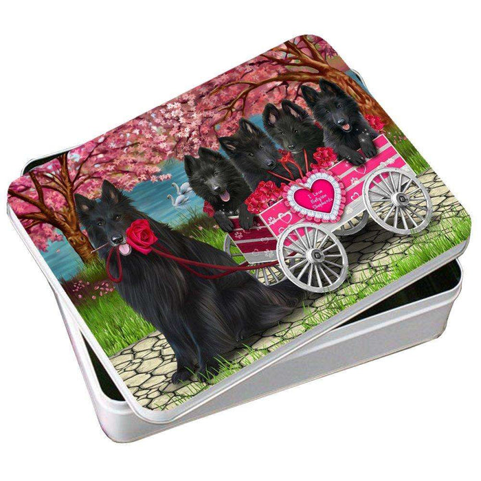 I Love Belgian Shepherd Dogs in a Cart Photo Storage Tin