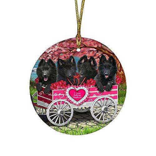I Love Belgian Shepherd Dogs in a Cart Round Christmas Ornament