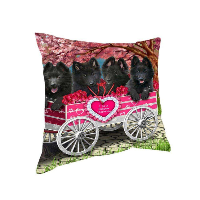 I Love Belgian Shepherd Dogs in a Cart Throw Pillow