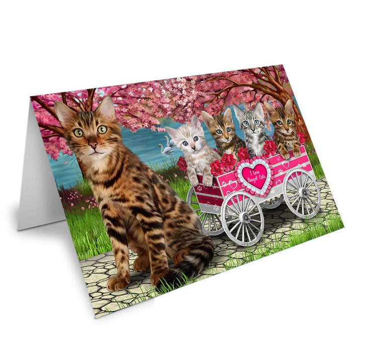 I Love Bengal Cat in a Cart Art Portrait Handmade Artwork Assorted Pets Greeting Cards and Note Cards with Envelopes for All Occasions and Holiday Seasons GCD62204