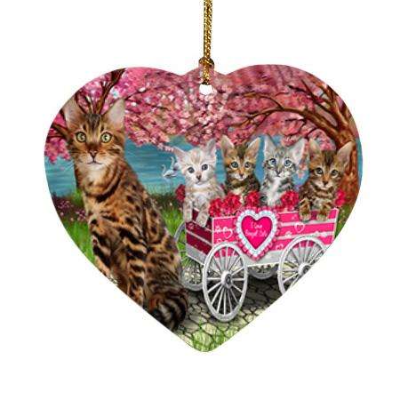 I Love Bengal Cat in a Cart Art Portrait Heart Christmas Ornament HPOR52725