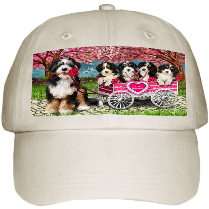 I Love Bernedoodles Dog in a Cart Ball Hat Cap HAT49437