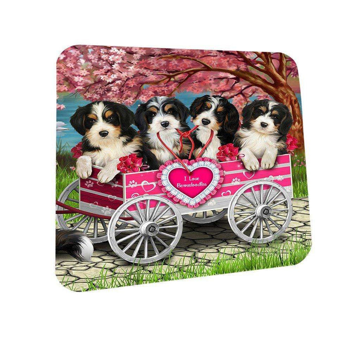 I Love Bernedoodles Dog in a Cart Coasters Set of 4 CST48527