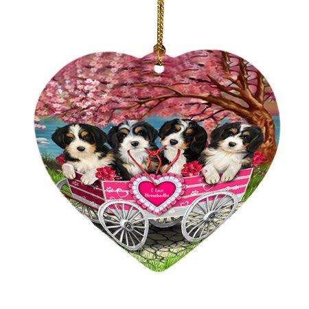 I Love Bernedoodles Dog in a Cart Heart Christmas Ornament HPOR48568