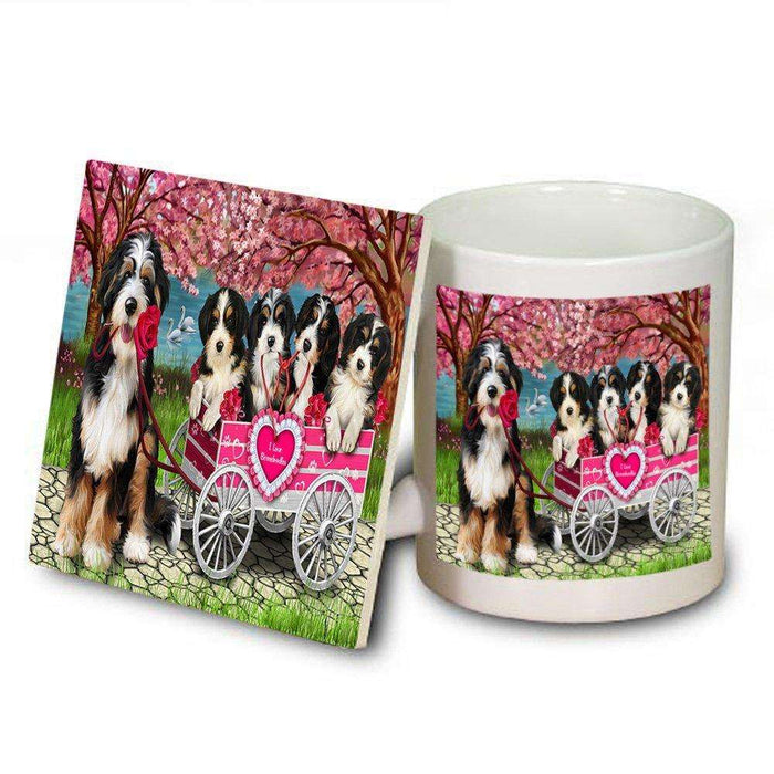 I Love Bernedoodles Dog in a Cart Mug and Coaster Set MUC48560