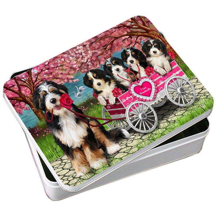 I Love Bernedoodles Dog in a Cart Photo Storage Tin PITN48568