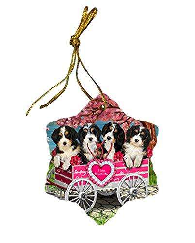I Love Bernedoodles Dog in a Cart Star Porcelain Ornament SPOR48502