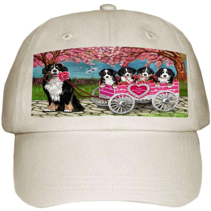 I Love Bernese Mountain Dogs in a Cart Ball Hat Cap Off White (White)