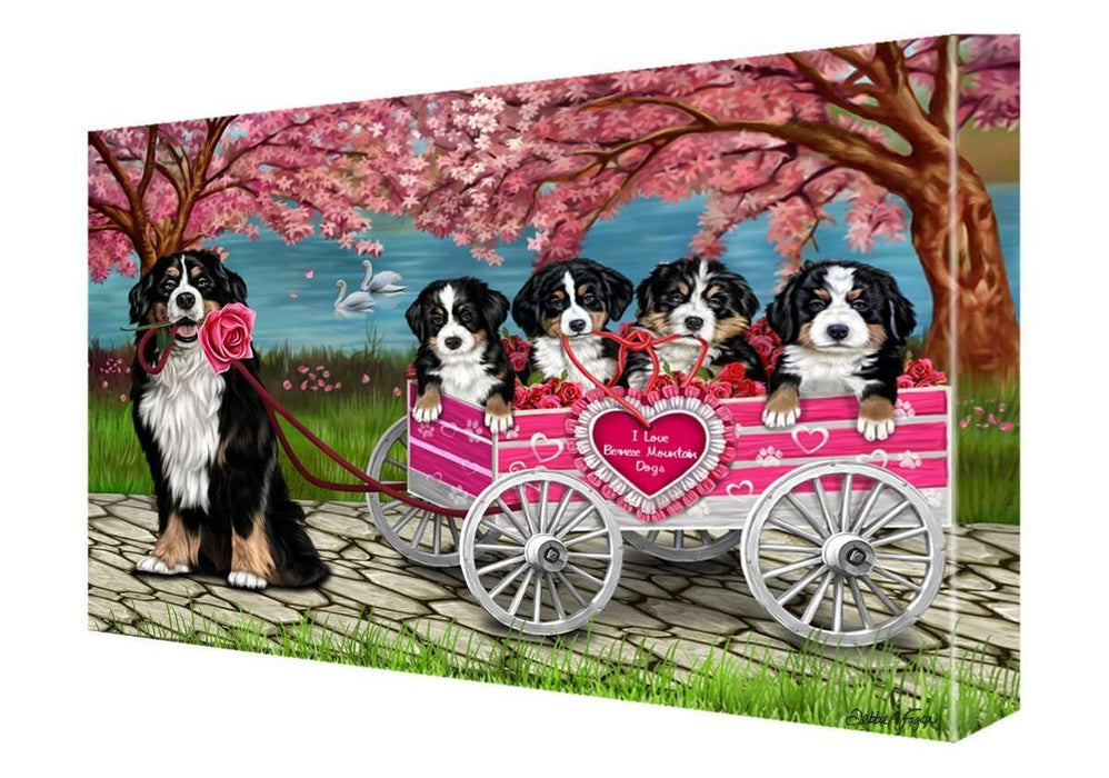 I Love Bernese Mountain Dogs in a Cart Canvas Wall Art Signed