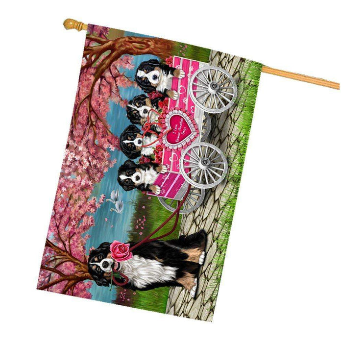 I Love Bernese Mountain Dogs in a Cart House Flag