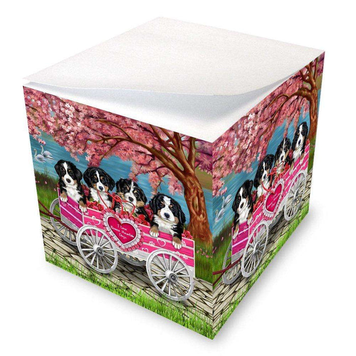 I Love Bernese Mountain Dogs in a Cart Note Cube
