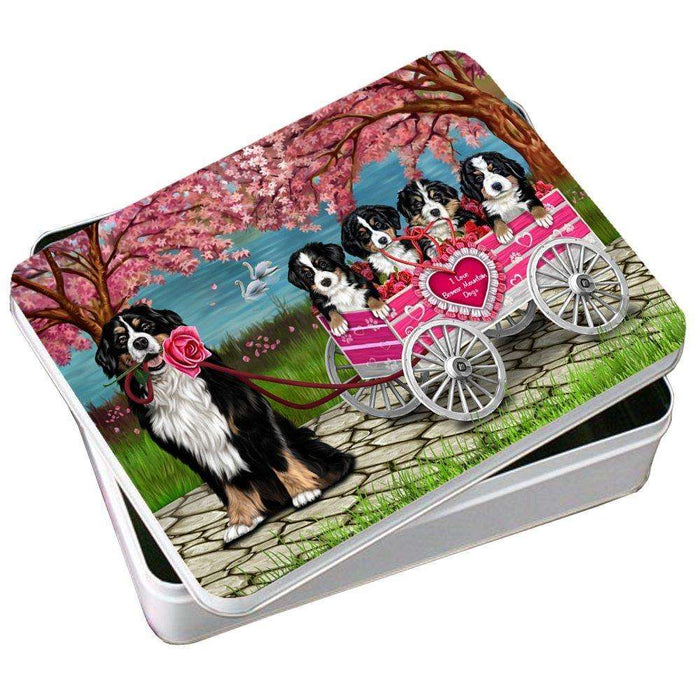 I Love Bernese Mountain Dogs in a Cart Photo Storage Tin