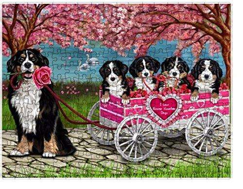 I Love Bernese Mountain Dogs in a Cart Puzzle with Photo Tin