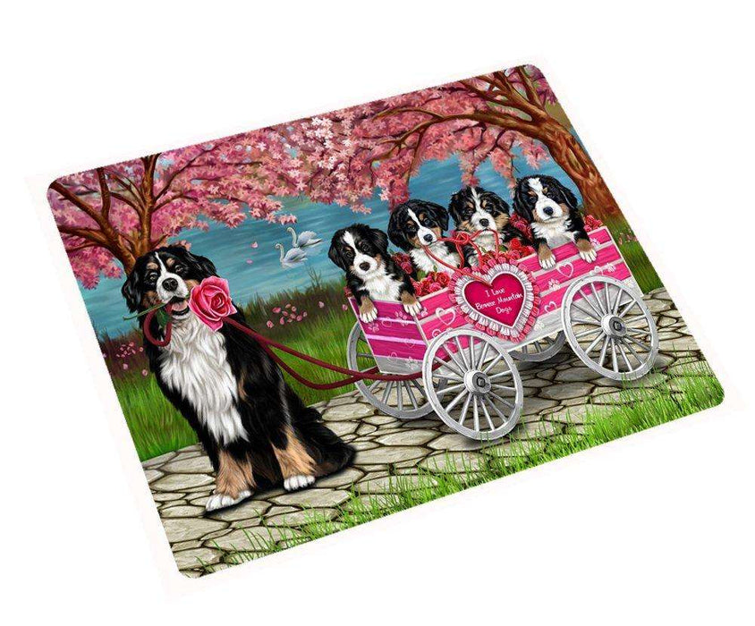 I Love Bernese Mountain Dogs in a Cart Tempered Cutting Board