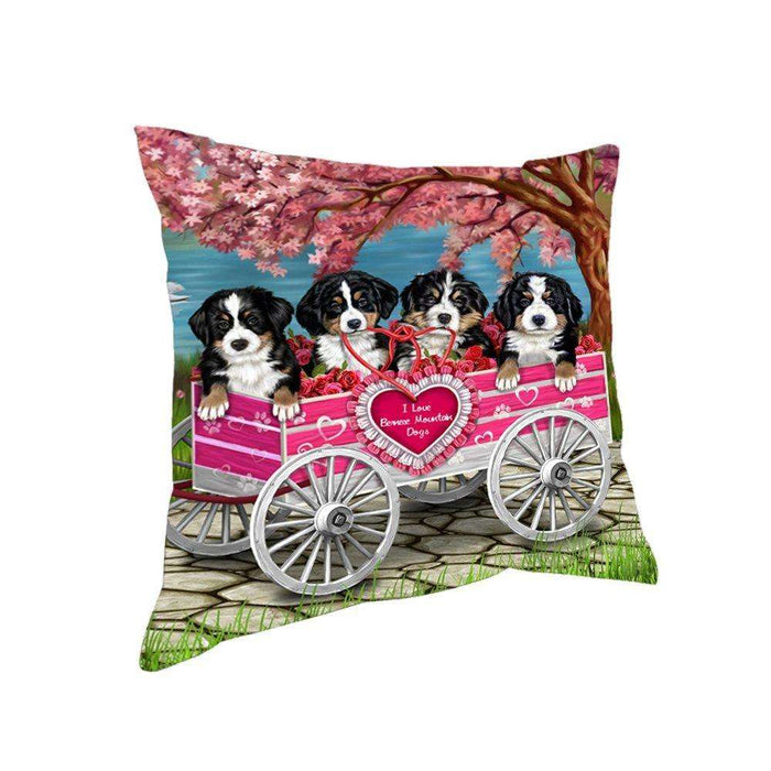 I Love Bernese Mountain Dogs in a Cart Throw Pillow