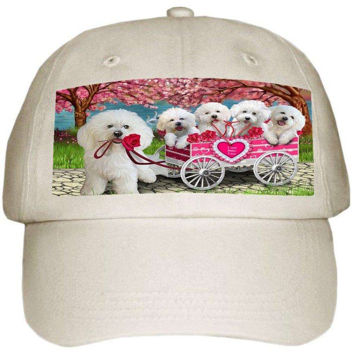 I Love Bichon Frise Dogs in a Cart Ball Hat Cap Off White (White)