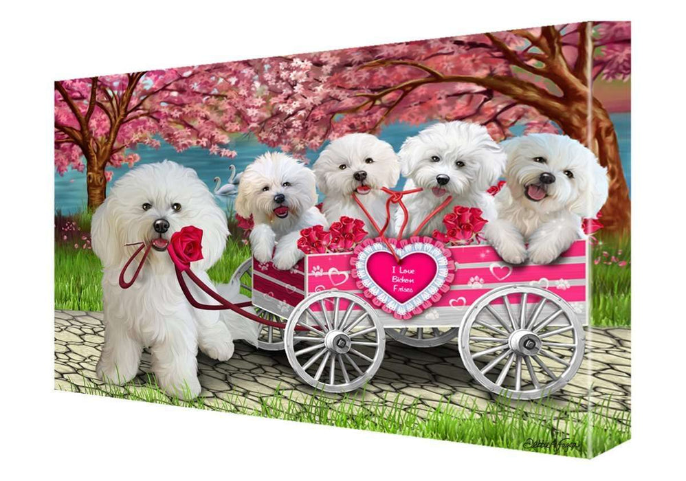 I Love Bichon Frise Dogs in a Cart Canvas Wall Art Signed