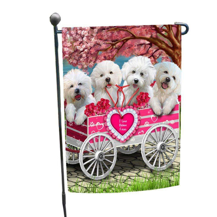 I Love Bichon Frise Dogs in a Cart Garden Flag