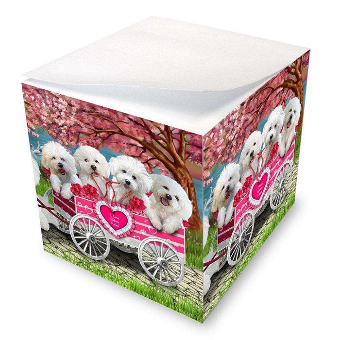I Love Bichon Frise Dogs in a Cart Note Cube