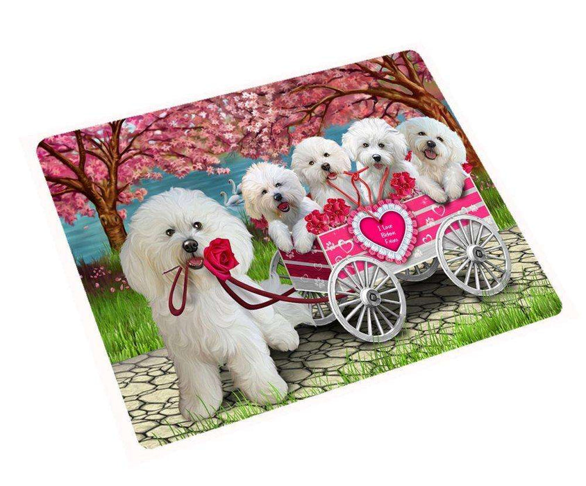 I Love Bichon Frise Dogs in a Cart Tempered Cutting Board