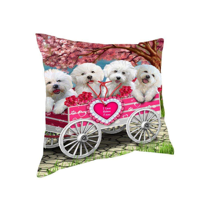 I Love Bichon Frise Dogs in a Cart Throw Pillow