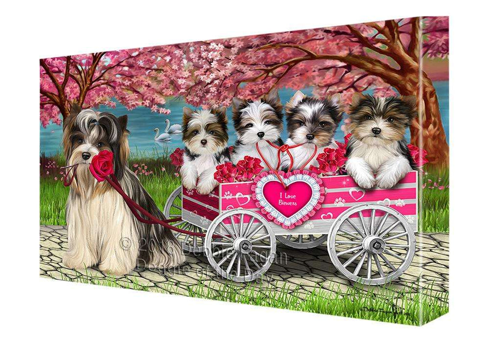 I Love Biewer Terriers Dog Cat in a Cart Canvas Print Wall Art Décor CVS82556