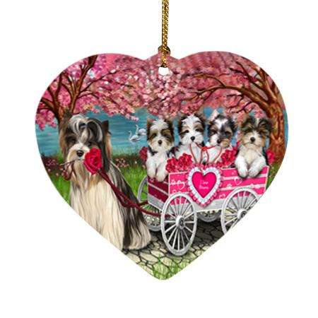 I Love Biewer Terriers Dog in a Cart Heart Christmas Ornament HPOR51699