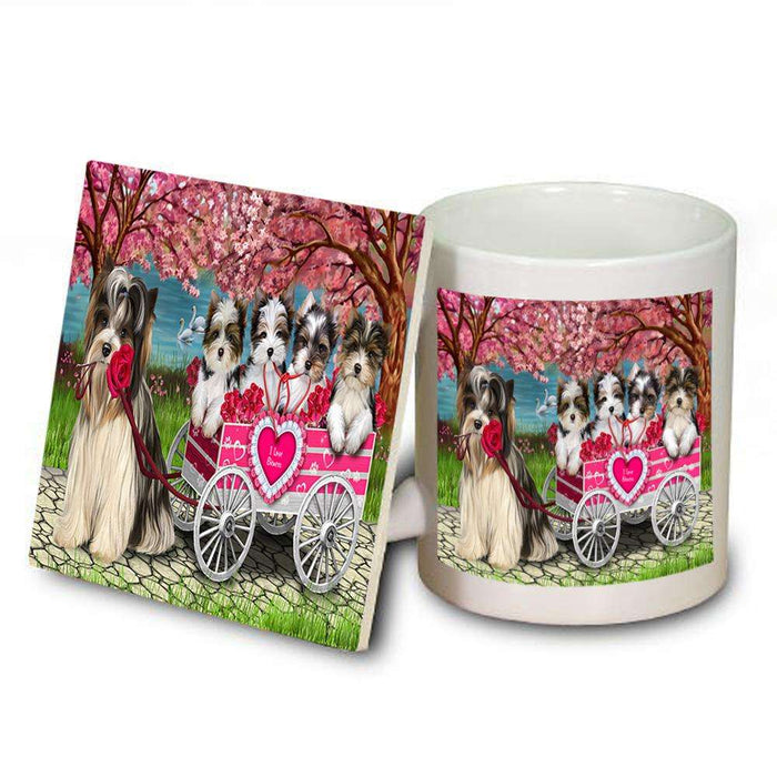 I Love Biewer Terriers Dog in a Cart Mug and Coaster Set MUC51691