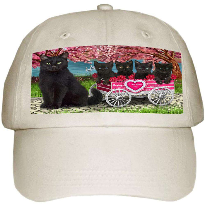I Love Black Cats Cat in a Cart Ball Hat Cap HAT58833