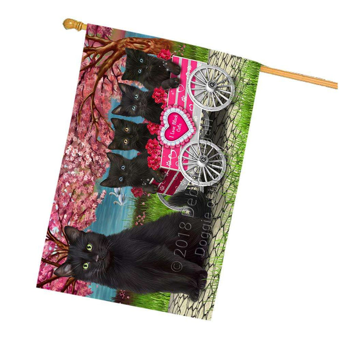 I Love Black Cats Cat in a Cart House Flag FLG51833