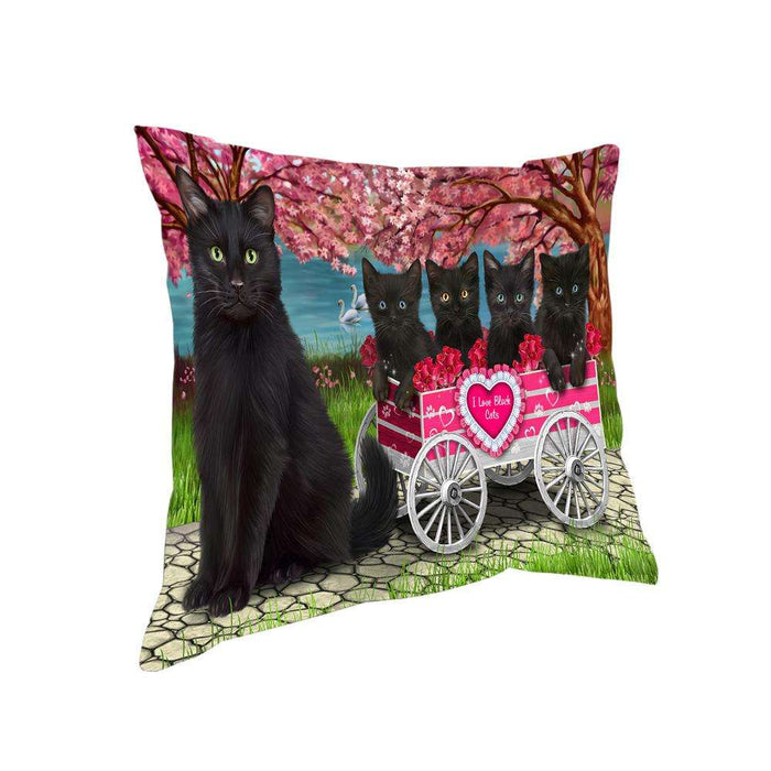 I Love Black Cats Cat in a Cart Pillow PIL63164