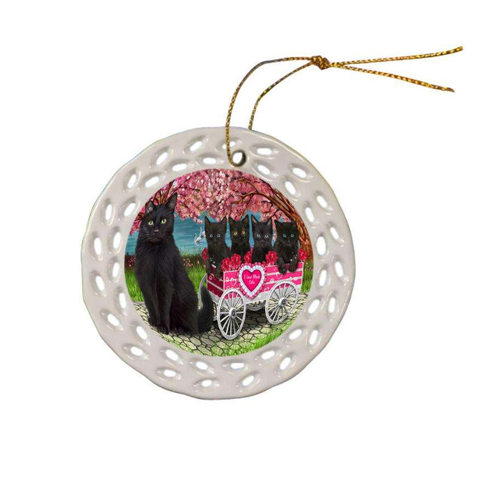 I Love Black Cats in a Cart Ceramic Doily Ornament DPOR51700