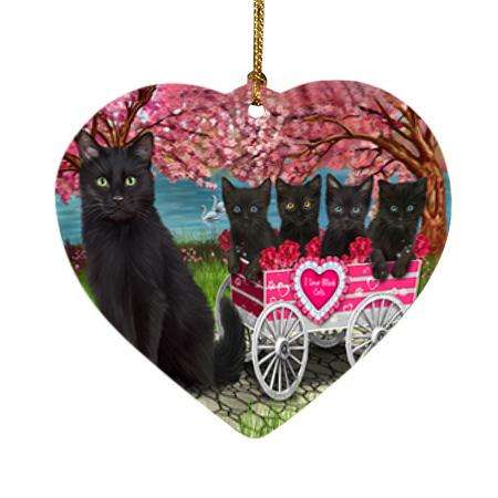 I Love Black Cats in a Cart Heart Christmas Ornament HPOR51700
