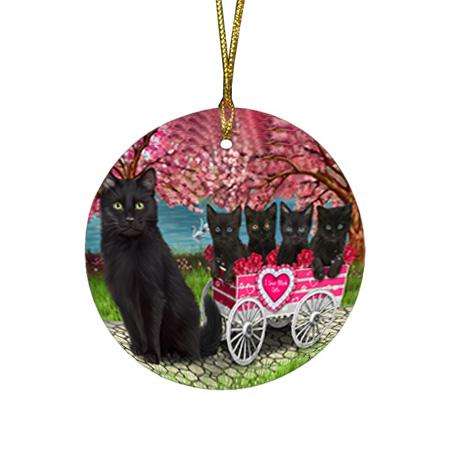 I Love Black Cats in a Cart Round Flat Christmas Ornament RFPOR51691
