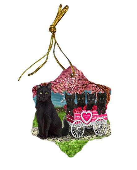 I Love Black Cats in a Cart Star Porcelain Ornament SPOR51691
