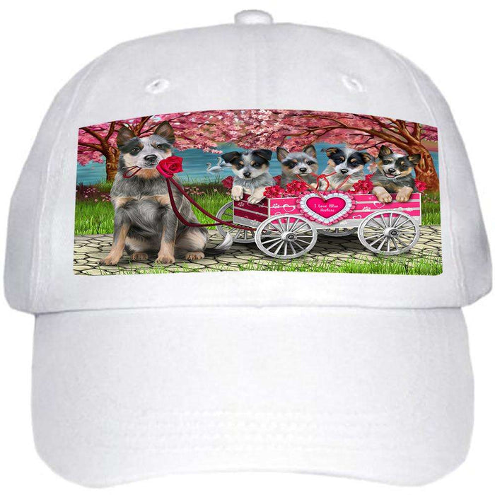 I Love Blue Heelers Dog Cat in a Cart Ball Hat Cap HAT58836