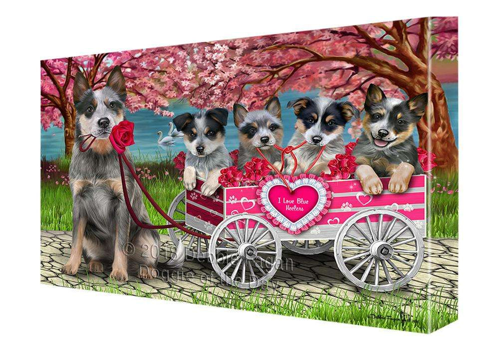 I Love Blue Heelers Dog Cat in a Cart Canvas Print Wall Art Décor CVS82574