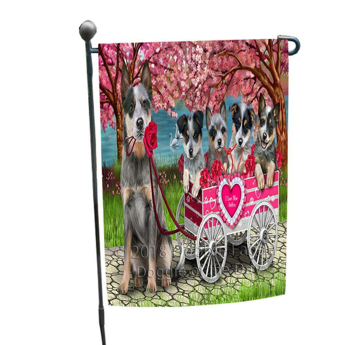 I Love Blue Heelers Dog Cat in a Cart Garden Flag GFLG51698