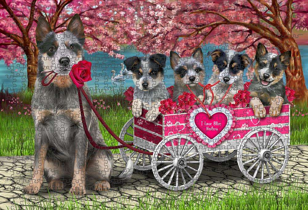 I Love Blue Heelers Dog Cat in a Cart Puzzle with Photo Tin PUZL59190