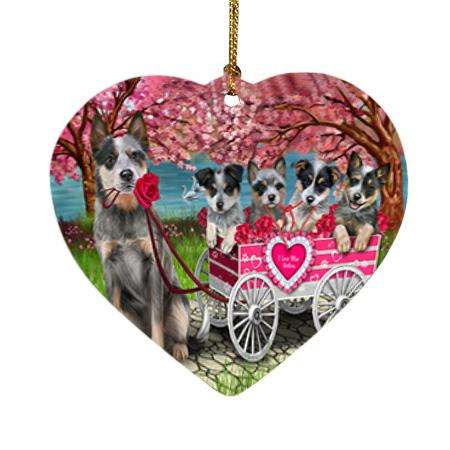 I Love Blue Heelers Dog in a Cart Heart Christmas Ornament HPOR51701