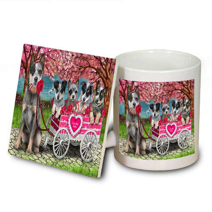 I Love Blue Heelers Dog in a Cart Mug and Coaster Set MUC51693