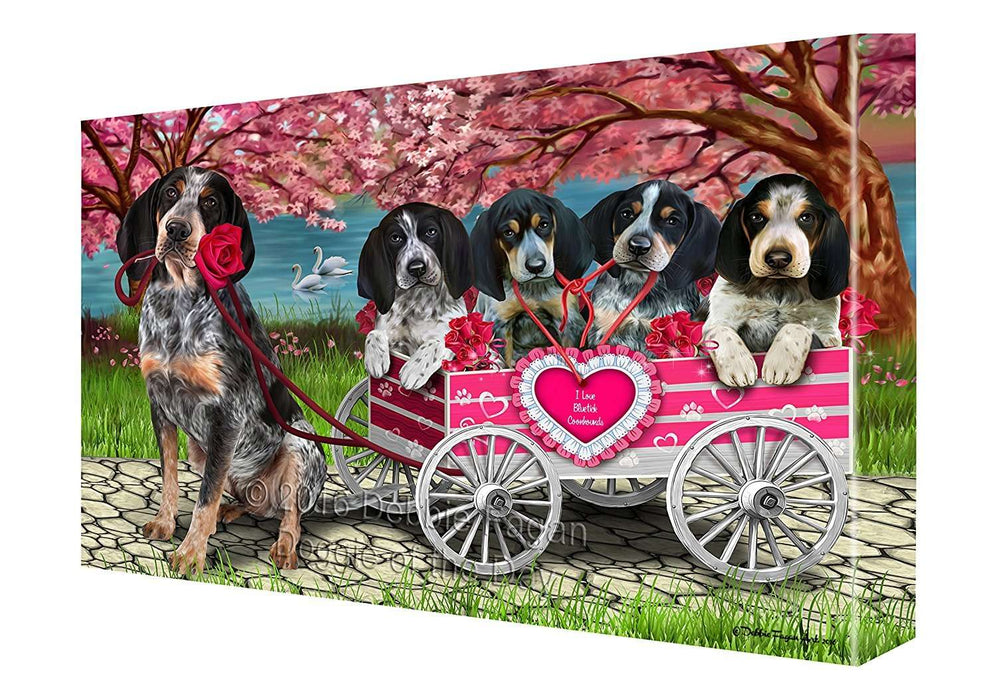 I Love Bluetick Coonhound Dogs in a Cart Canvas Wall Art