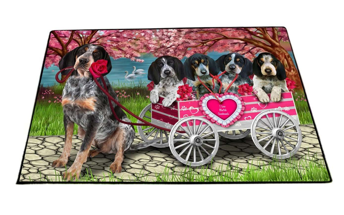 I Love Bluetick Coonhound Dogs in a Cart Indoor/Outdoor Floormat